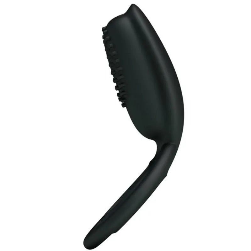Cockring noir en silicone avec stimulation clitoridienne vibrante, design ergonomique et texture lisse pour plaisir intense.