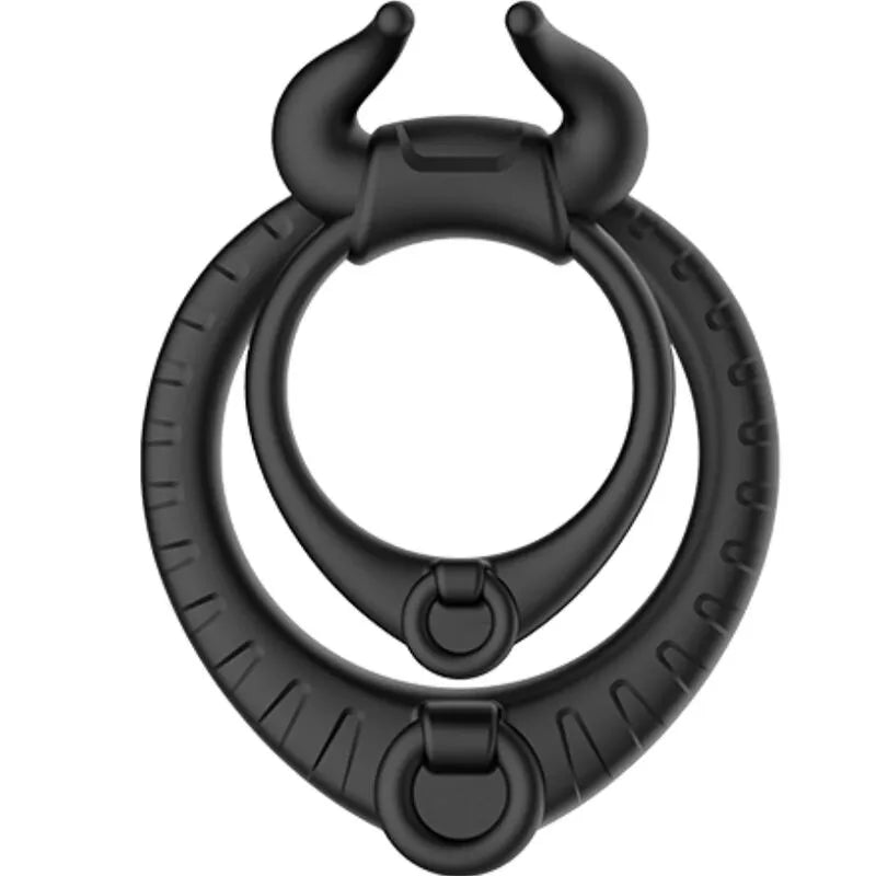 Cockring noir en silicone médical étanche, design ergonomique avec texture nervurée, idéal pour plaisir en couple.