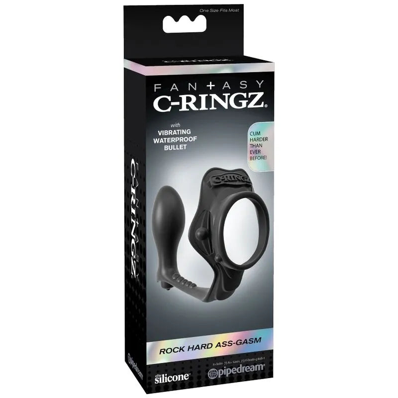 Cockring noir en silicone avec stimulateur de prostate, design ergonomique, pour éjaculations puissantes et confort optimal.