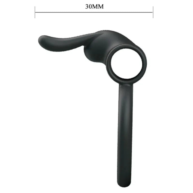 Cockring vibrant en silicone noir, double anneau avec balle vibrante, pour érections durables et stimulation clitoridienne.