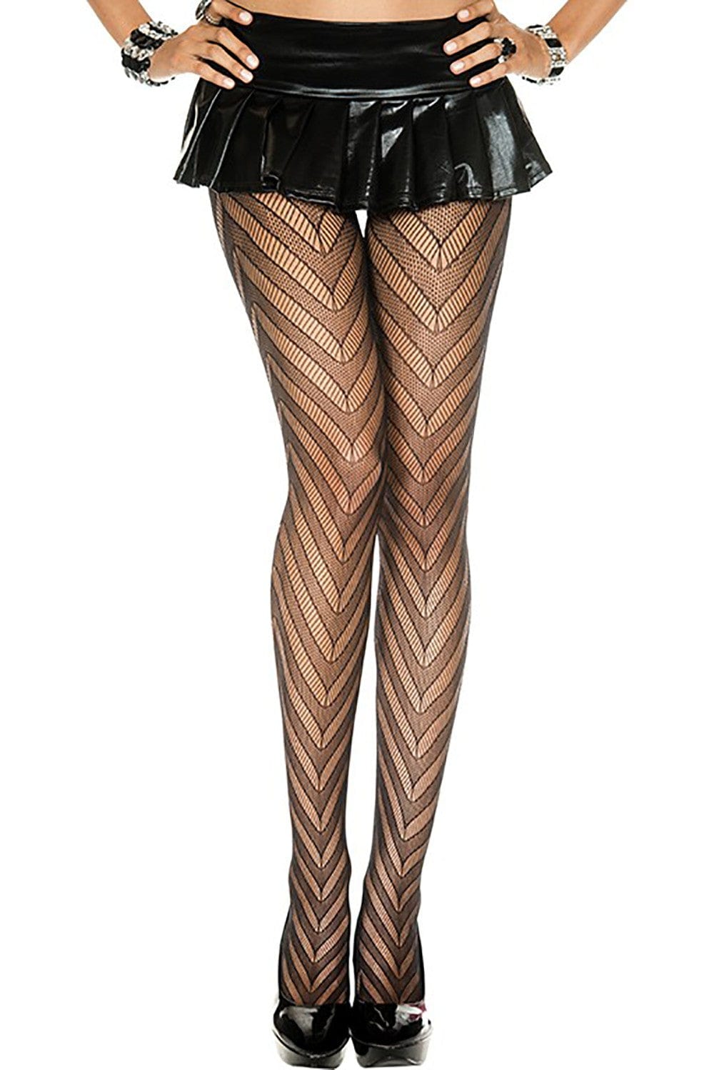 Collant en résille noir design zig zag - MH5099BLK