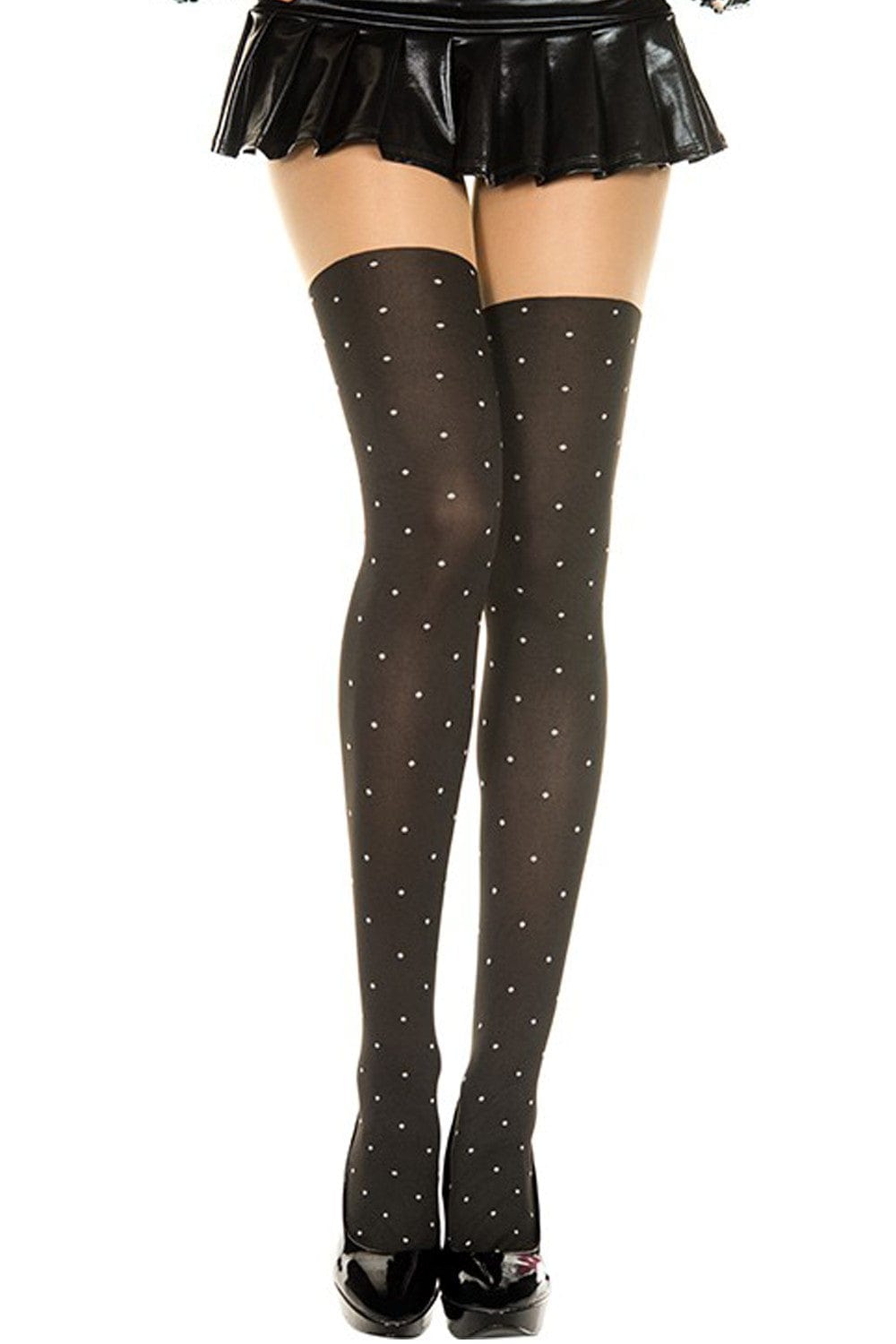 Collant fantaisie effet bas à  pois blancs - MH7146BLK