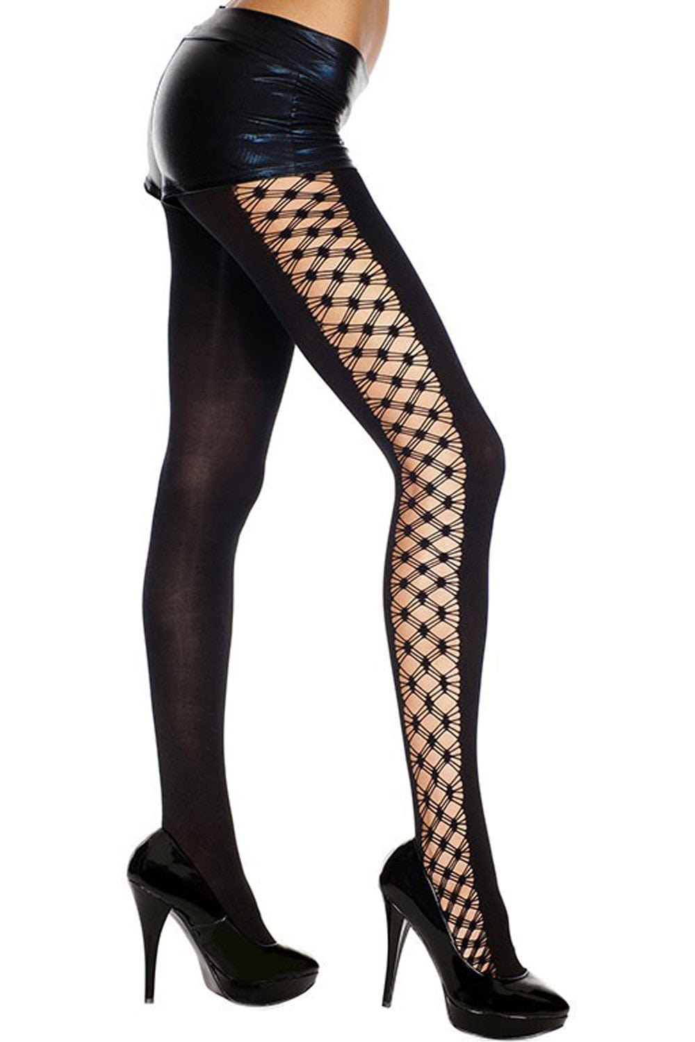 Collant fantaisie opaque avec cà´tés ajourés résille - MH5811BLK