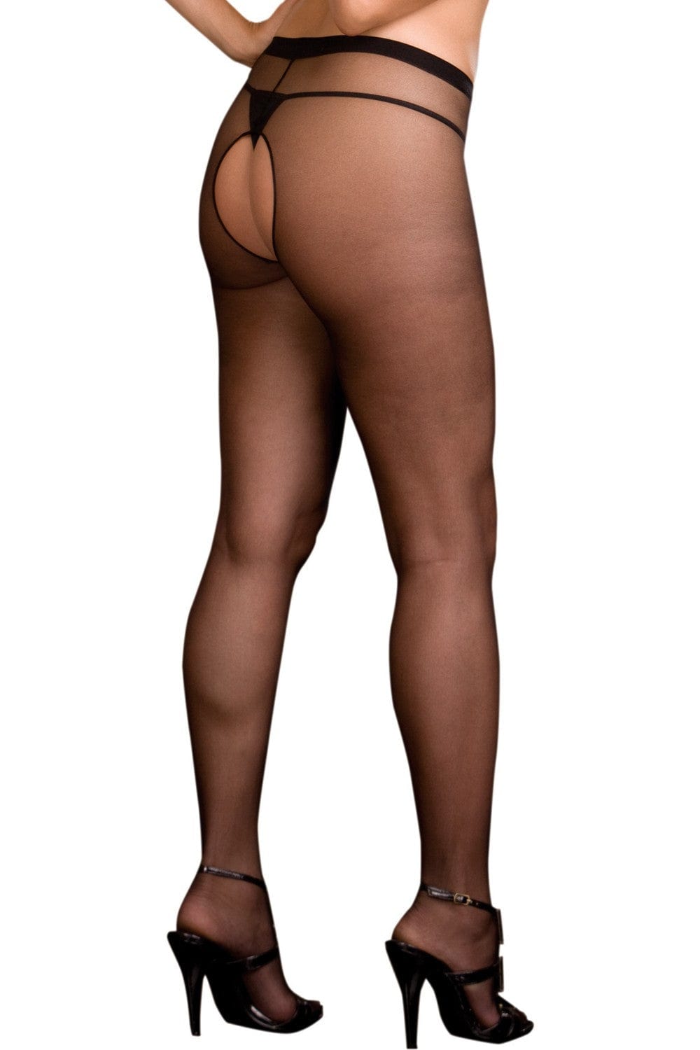 Collant noir nylon ouverture à  l'entre-jambes et sur les fesses - DG0082BLK