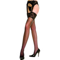 Collant Noir Semi-Opaque En Nylon Avec Porte-Jarretelles En Dentelle