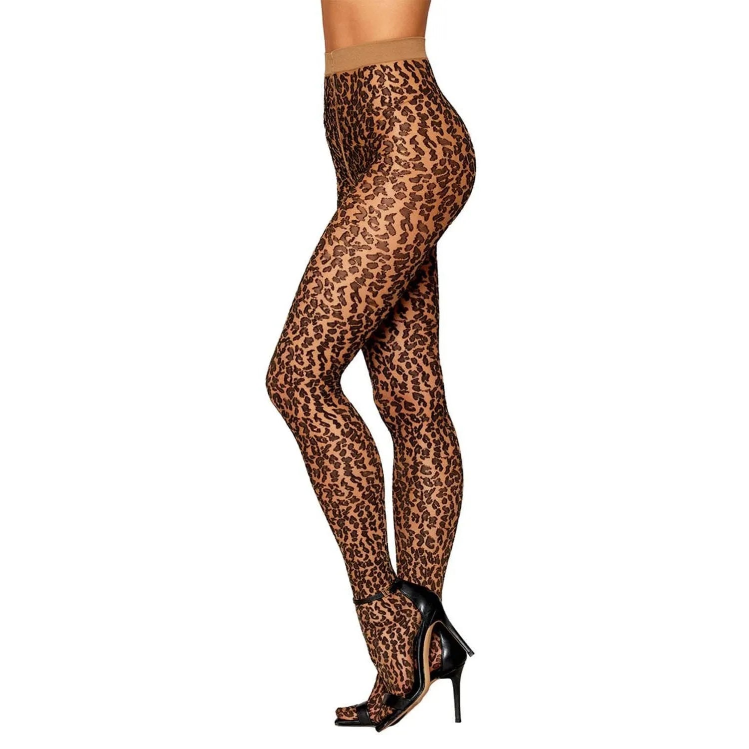 Collants Bicolores Motif Léopard Avec Ceinture Élastique