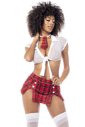 Costume Sexy D'Étudiante En Résille À Pois Et Carreaux