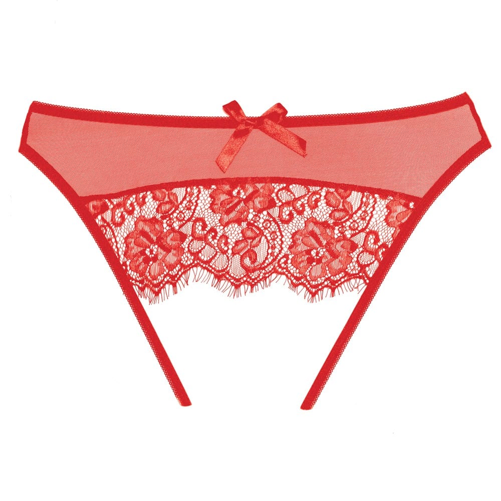 Culotte ouverte en dentelle et résille rouge - A1071R