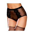 Culotte Résille Noire Taille Haute Dentelle Jarretières Amovibles