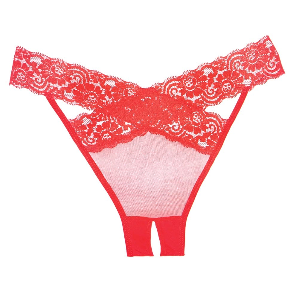 Culotte rouge ouverte en résille et ceinture dentelle - A1008R