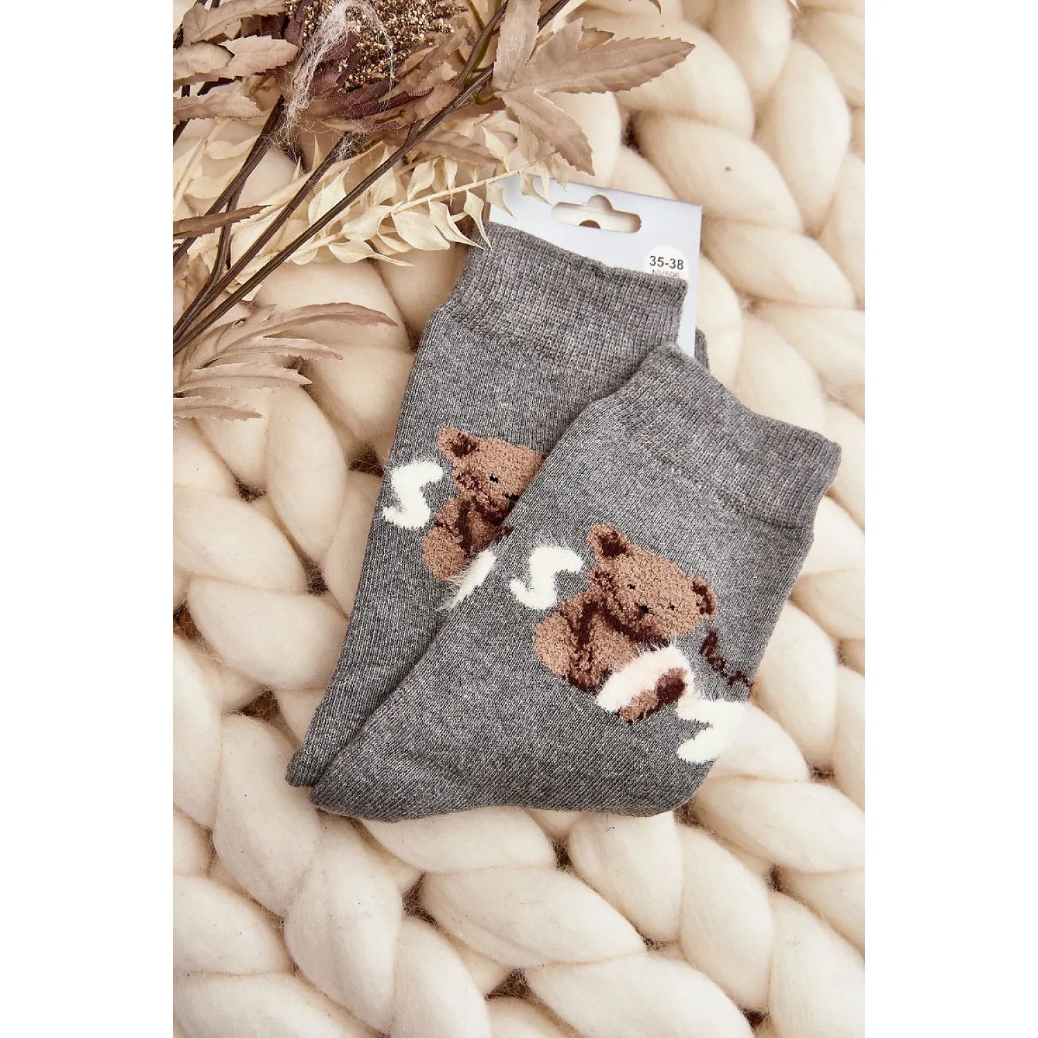 Chaussettes chaudes ourson femmes coton ajustées journées froides