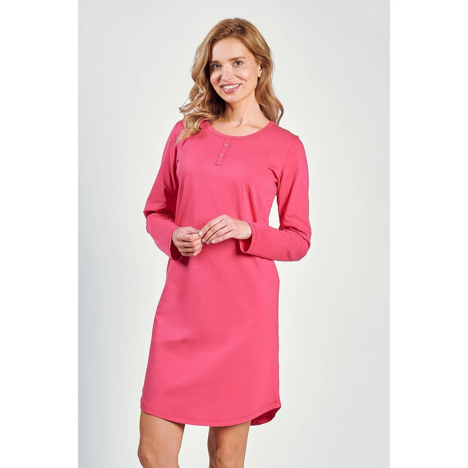 Chemise de nuit rose Taro 199056, manches longues, encolure semi-circulaire, ourlet semi-transparent, élégante et conforta...