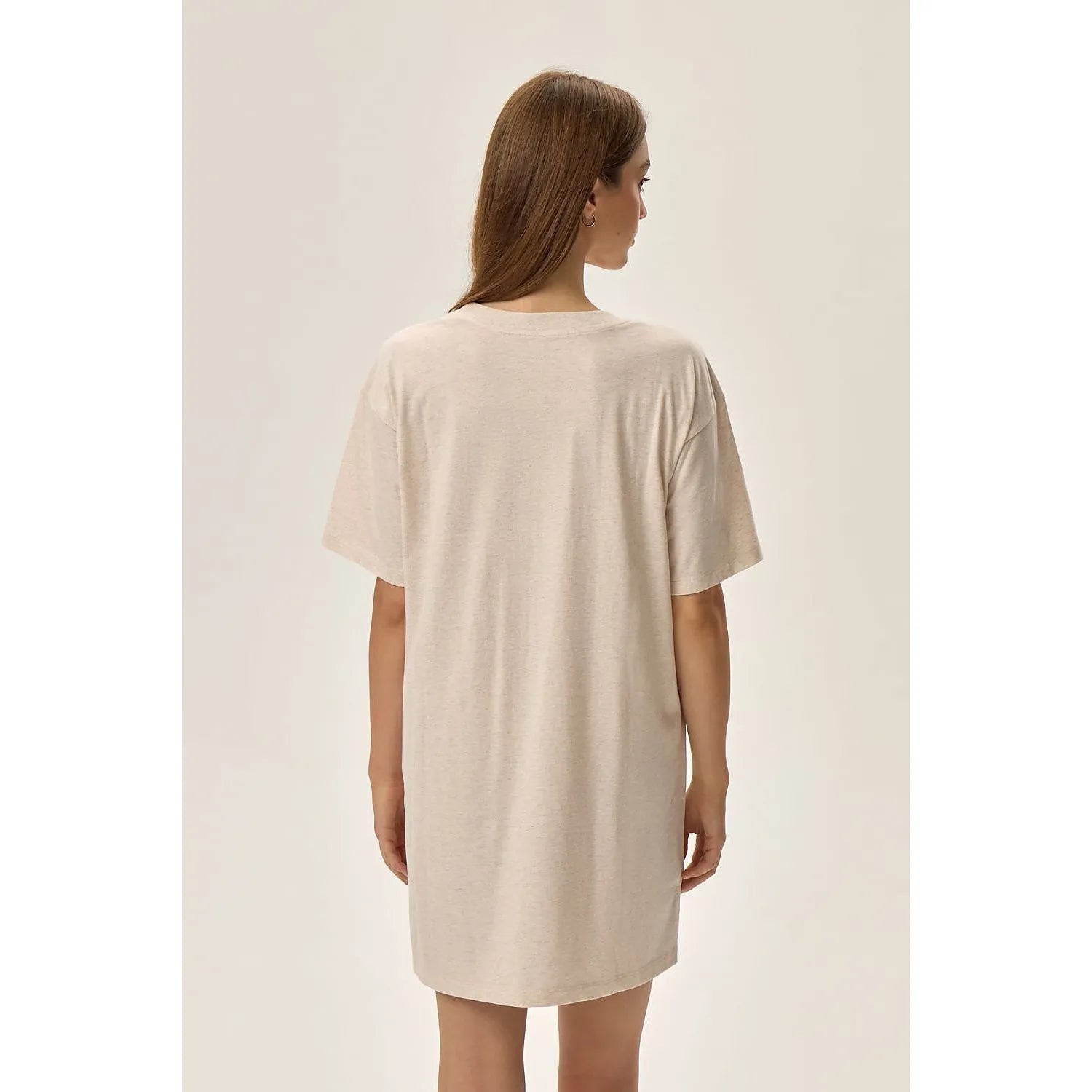 Chemise de nuit beige à manches courtes, motif lunaire coloré, coupe T-shirt ample, coton et polyester, modèle 200897 Hend...