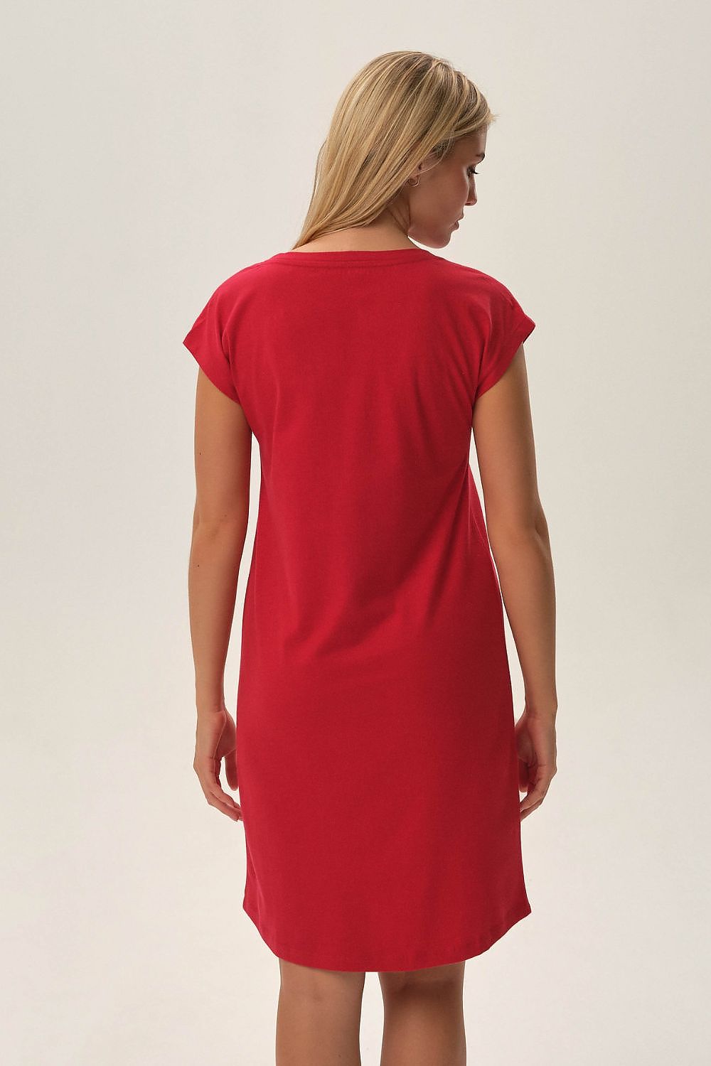 Chemise de nuit rouge Noël, manches courtes, col rond, motif flocons, inscription Christmas loading.