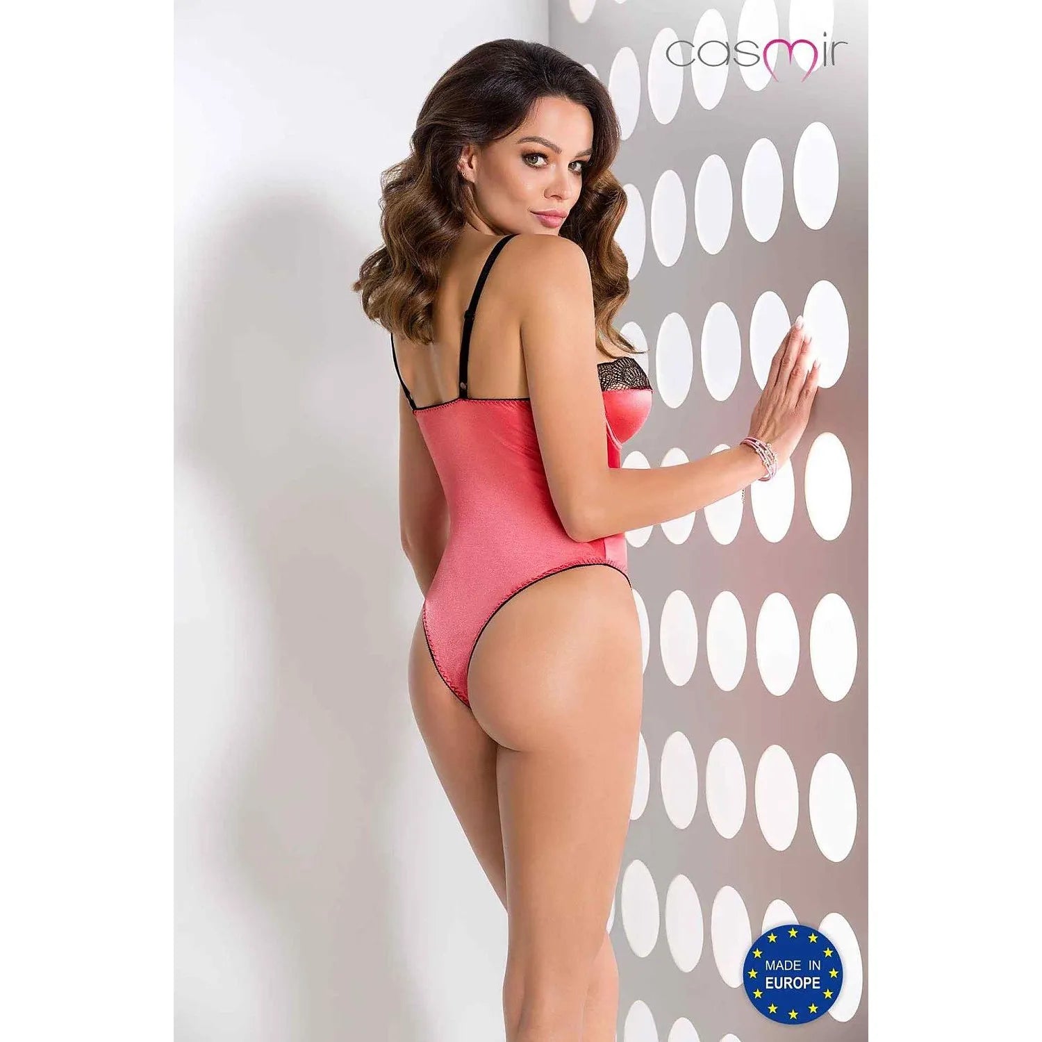 Body rose Casmir Rosalie avec dentelle noire, coupe classique, baleines, élégant et sensuel, taille 2XL/3XL.