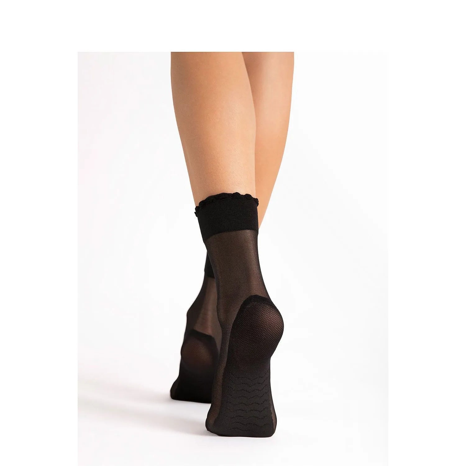 Chaussettes hautes noires 20 DEN Fiore, bord élastique, renfort orteils et semelle, élégance et confort quotidien.
