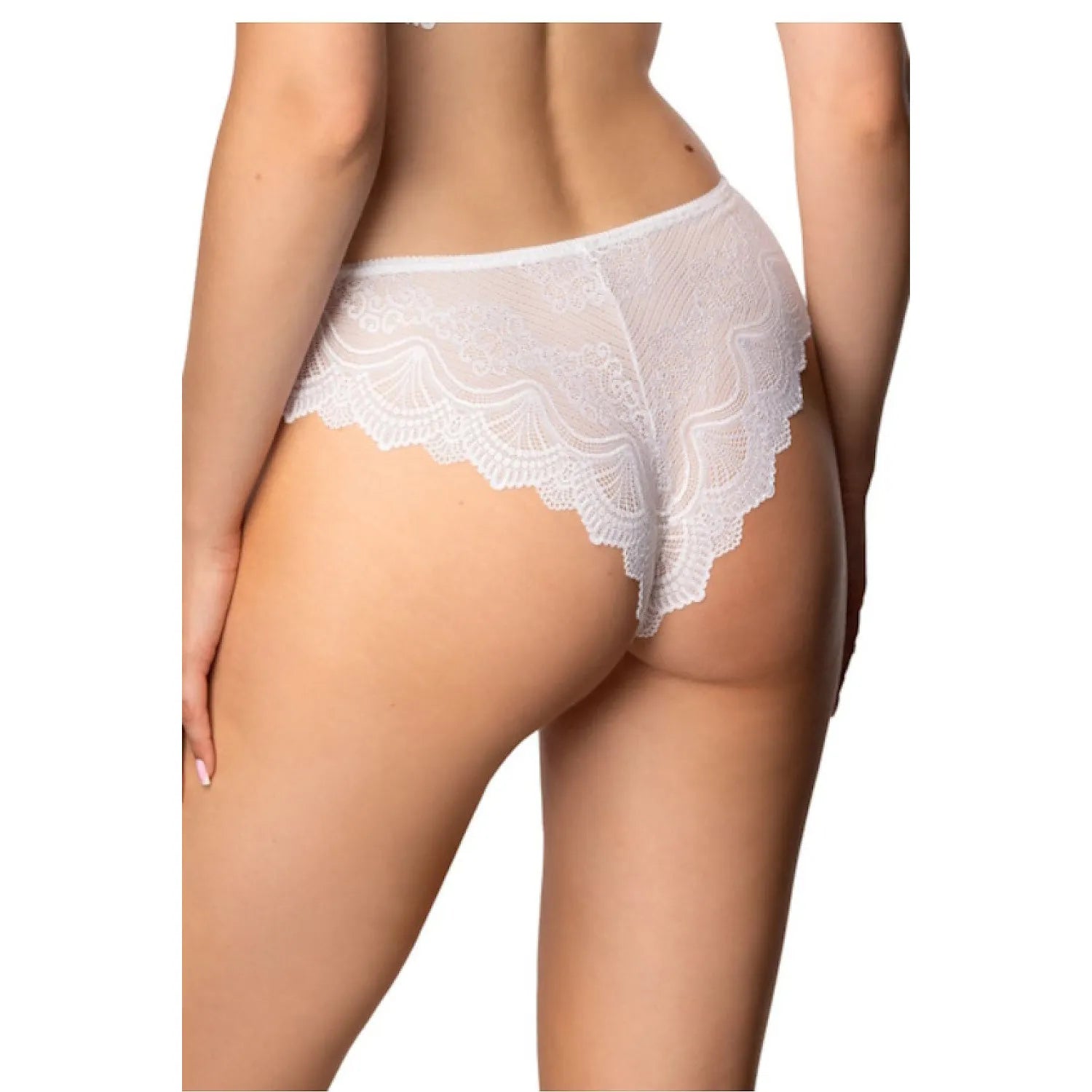 Culottes brésiliennes blanches en dentelle, motifs subtils, finitions ondulées, confort et élégance, modèle 219324 Mat.