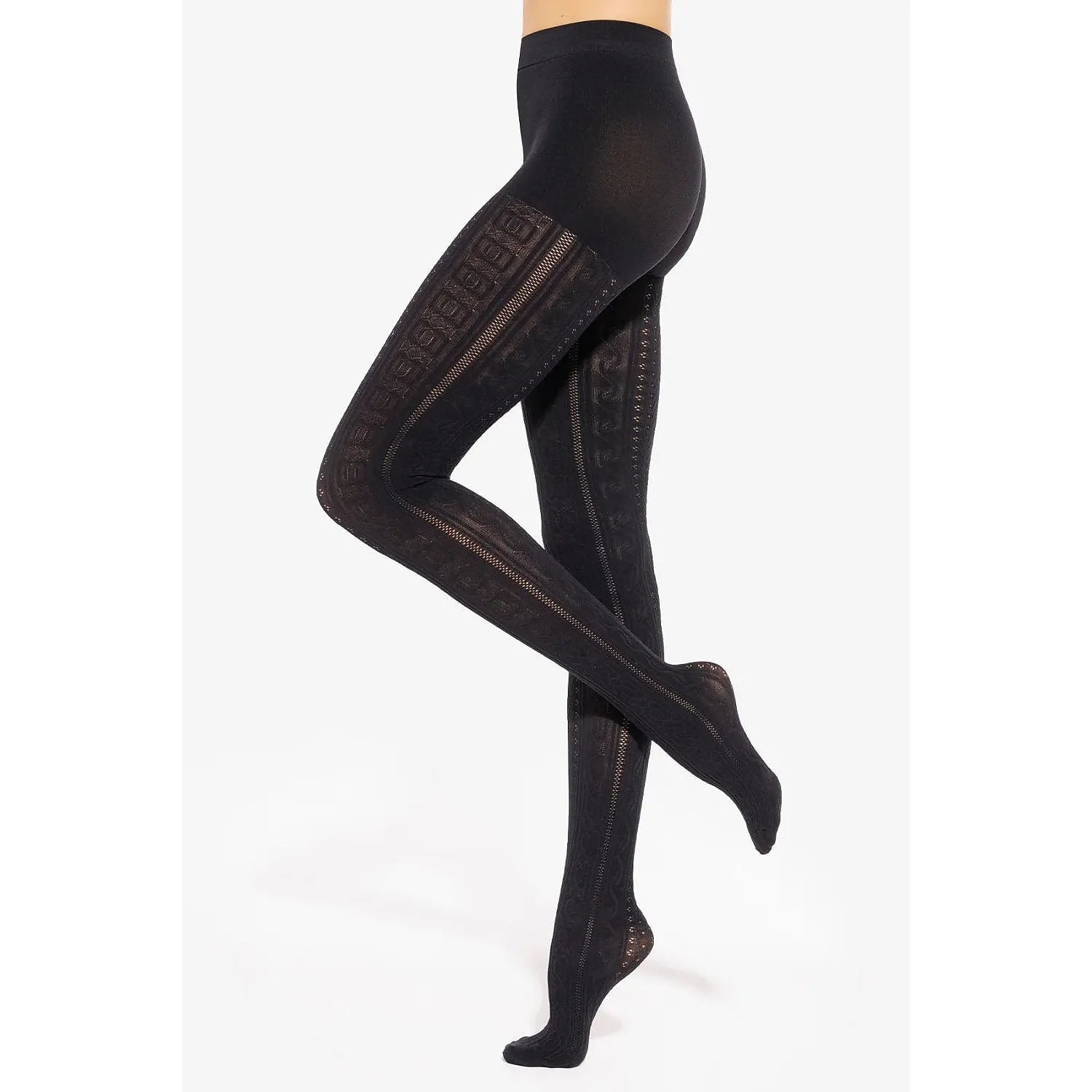 Collants noirs Gatta Fabiane 07 avec motif tresse vertical, élégants et polyvalents, en élasthanne et polyamide.