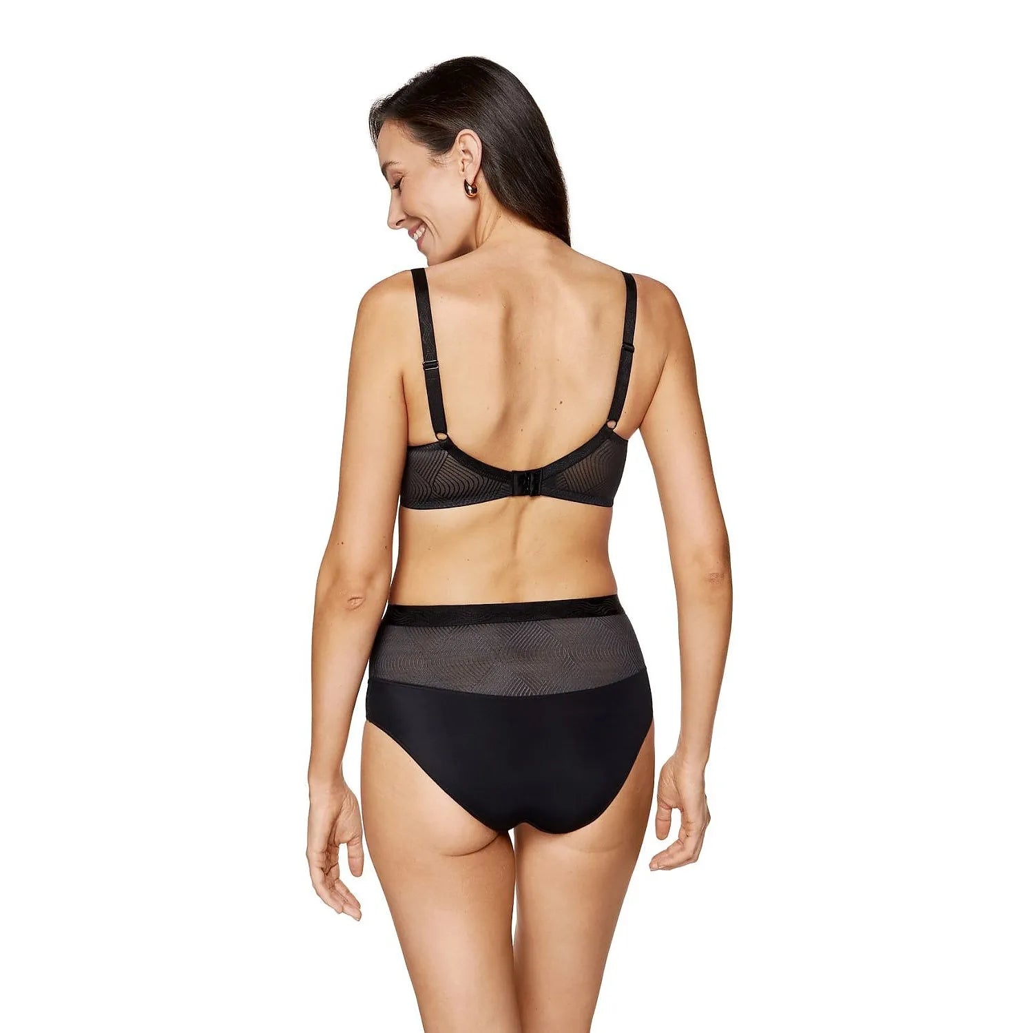 Culottes hautes noires Gorteks, motif géométrique, taille sculptante, gousset coton OEKO-TEX, confort et élégance.