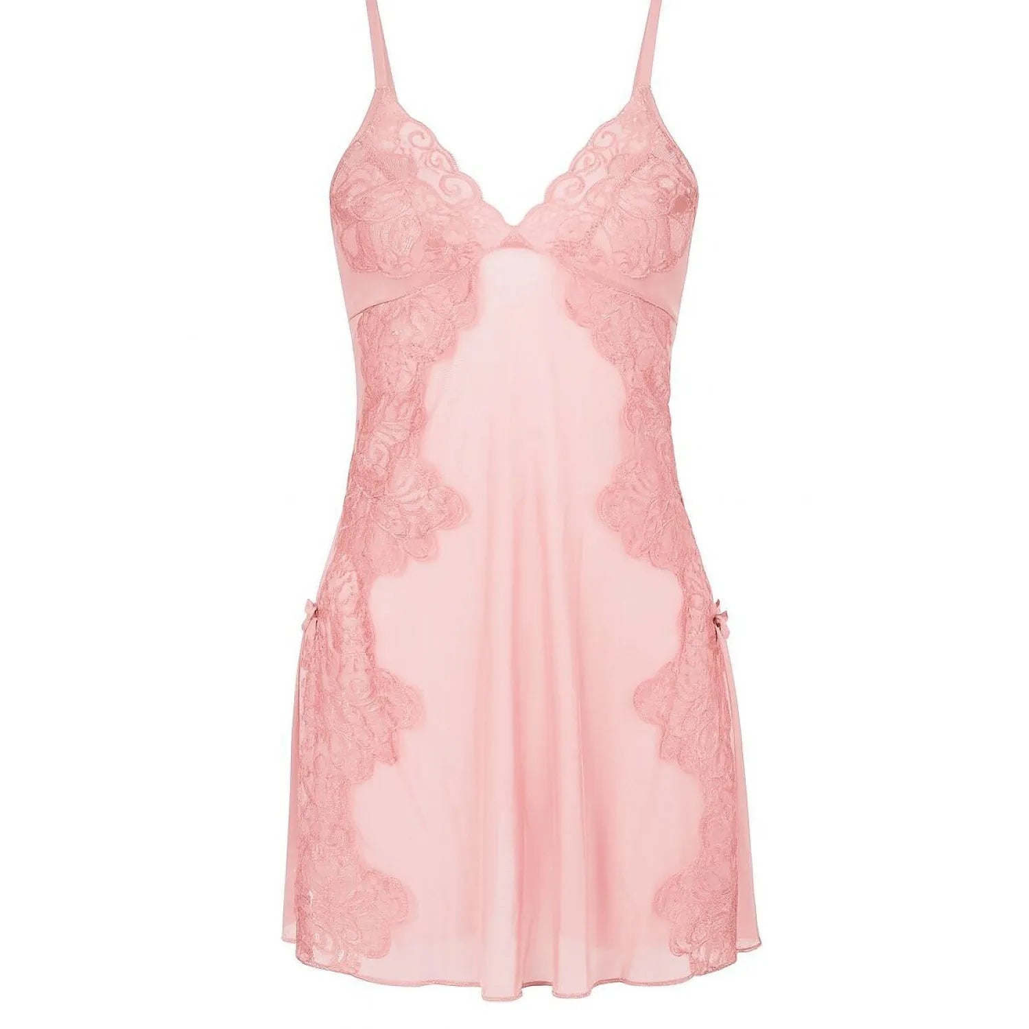 Ensemble lingerie rose en tulle et dentelle, composé d'un t-shirt délicat, peignoir aérien et strings, style romantique Pu...
