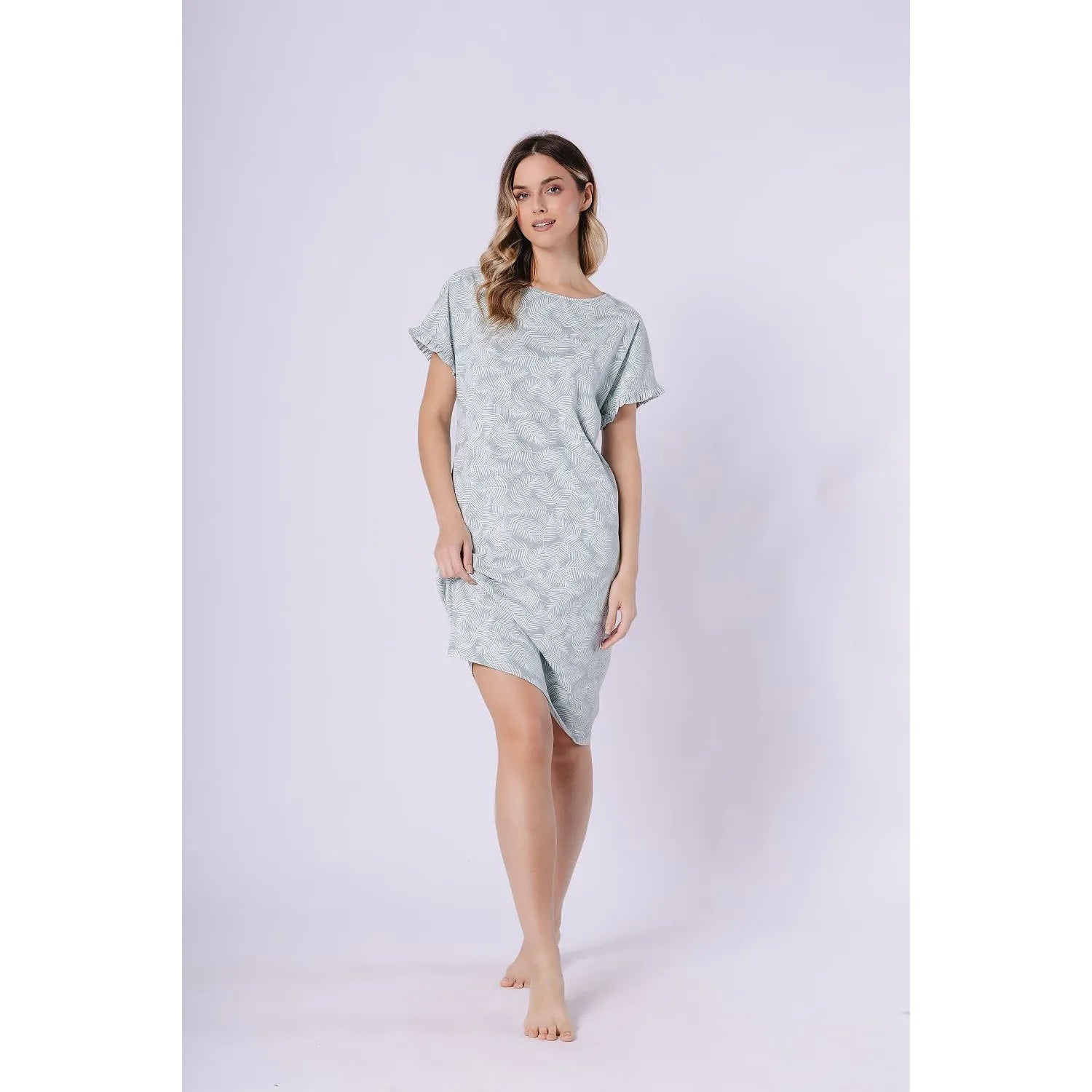 Chemise de nuit coton manches courtes volants élégante imprimée femmes