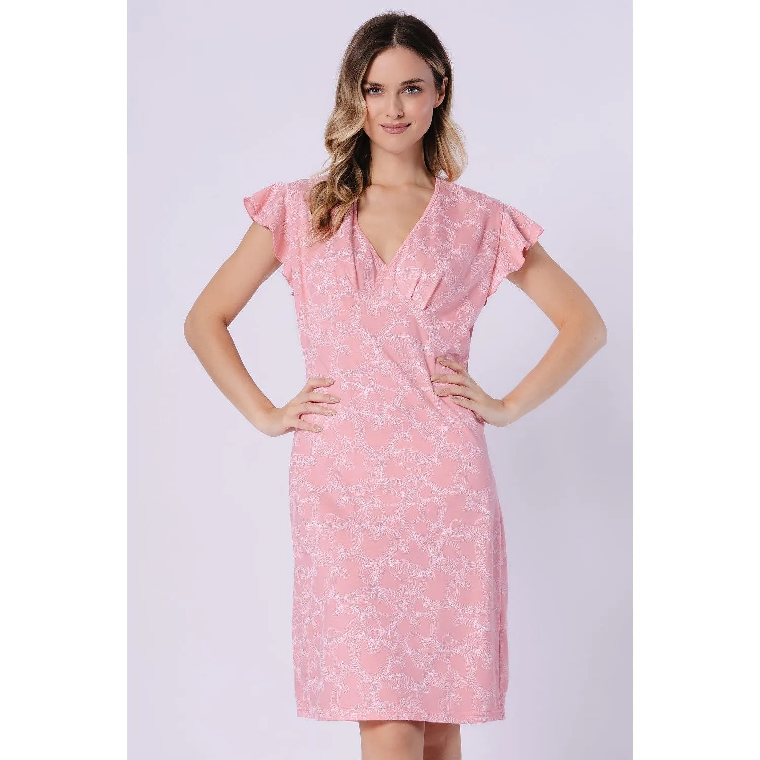 Chemise nuit coton manches courtes V imprimé femme confort élégant 223692 M-Max