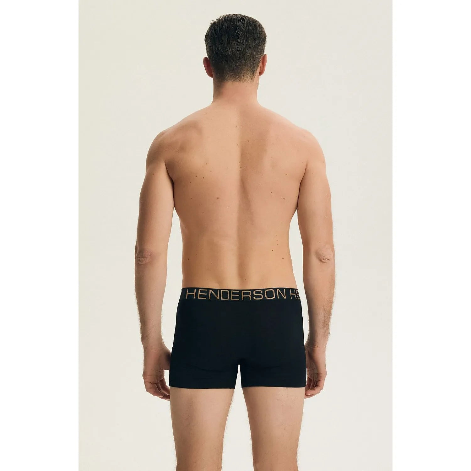 Boxers homme noirs ajustés en coton élasthanne, logo Henderson, vue arrière, confort moderne, pack de 2.