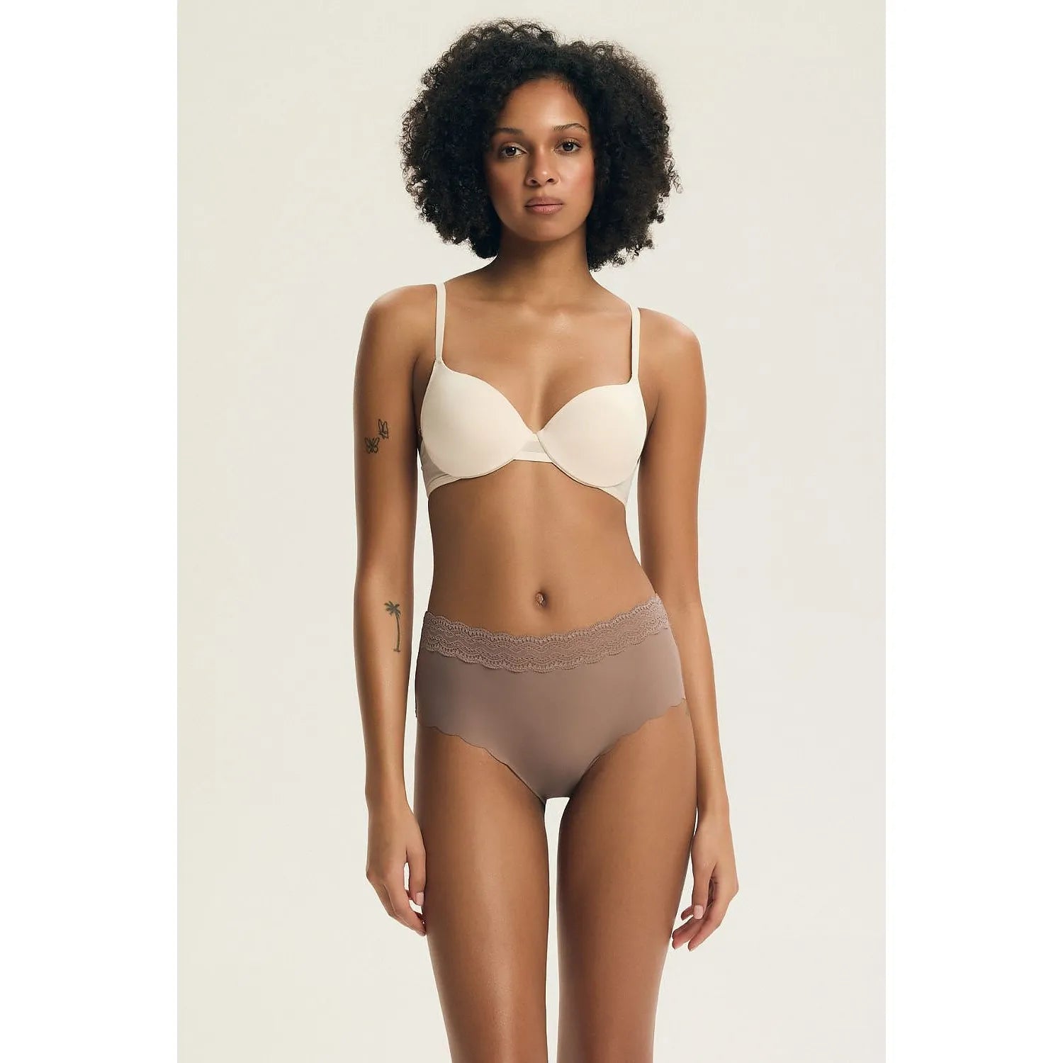 Culottes femmes coton beige et marron avec nœud décoratif, confort quotidien, élégance classique, pack de 2.