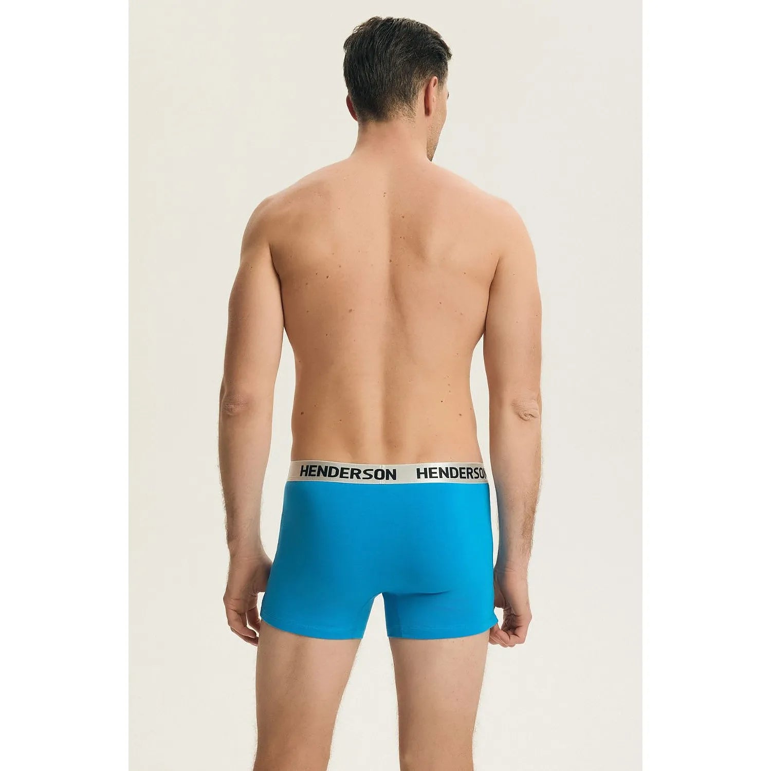 Boxers homme bleu et bleu marine, coton élasthanne, coupe ajustée, ceinture sportive, confort moderne.