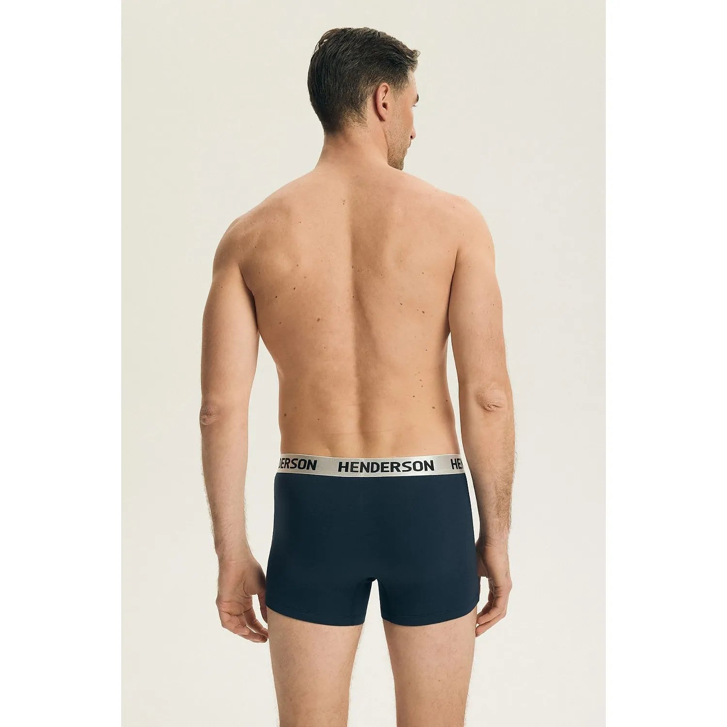 Boxers homme bleu marine, coupe ajustée, ceinture large sportive, coton élasthanne, confort moderne.