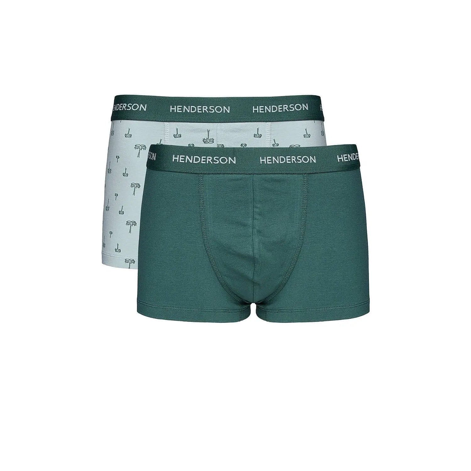Boxers hommes Henderson verts et imprimés, ceinture élastique logo, coton élasthanne, confort moderne, style sportif.
