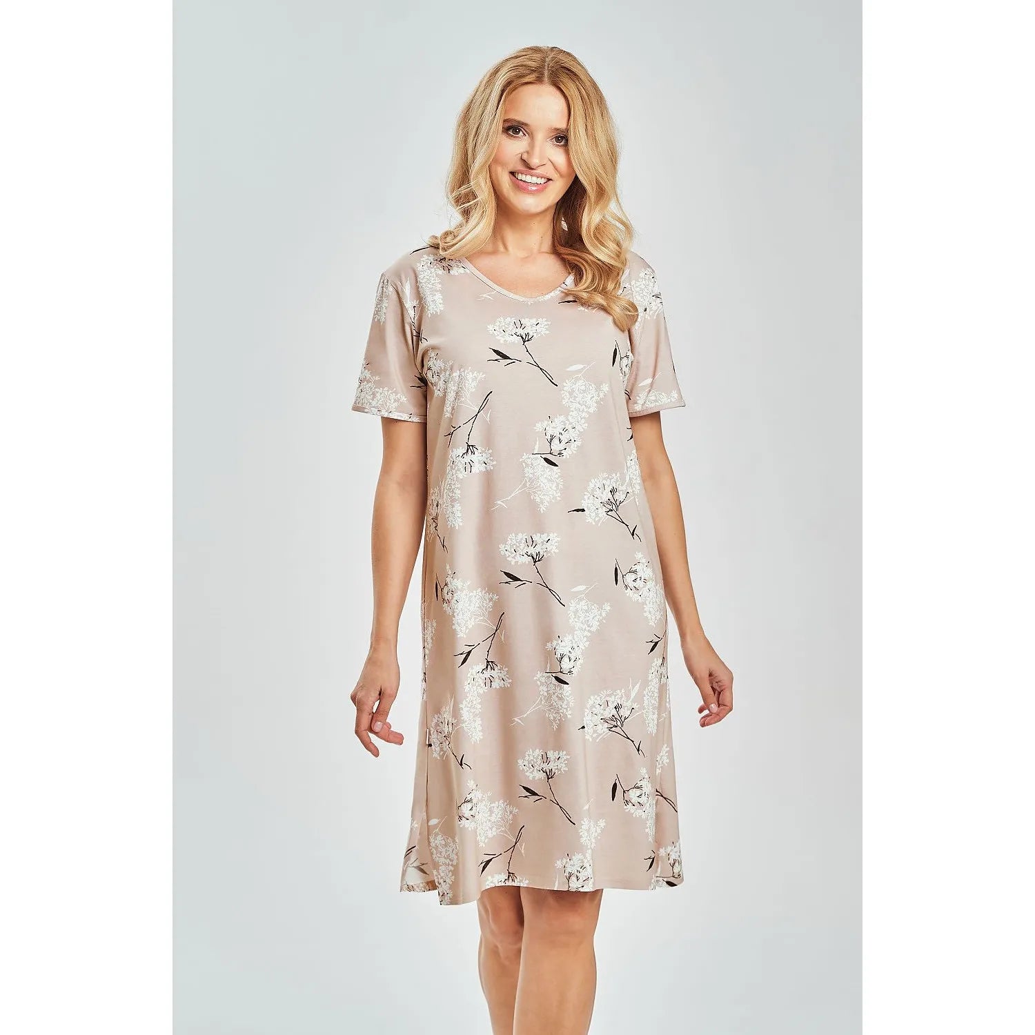 Chemise nuit coton confortable femme manches courtes encolure ronde Taro