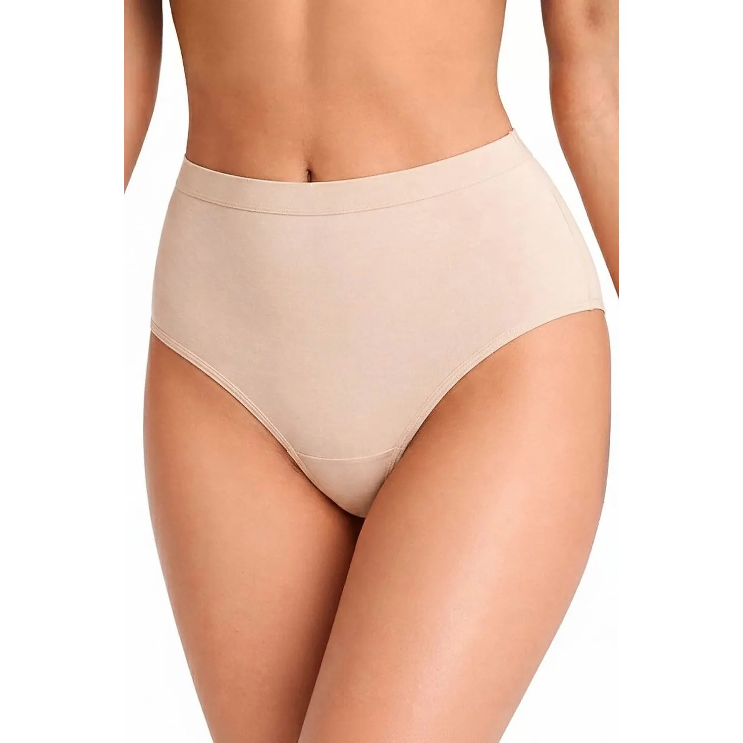 Culotte taille haute beige en coton, bande élastique large, confort quotidien, fabriquée en Pologne, certifiée OEKO-TEX.
