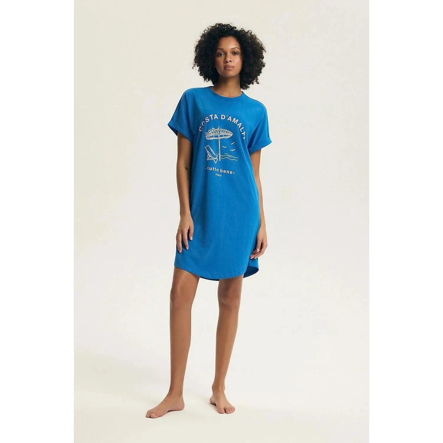Chemise nuit femme coton confortable manches courtes ample impression mode