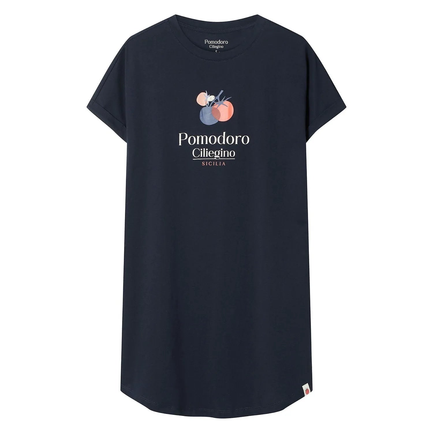 Chemise de nuit femme bleu marine, manches courtes, coton respirant, élégante, motif fruité, modèle Henderson 225448.
