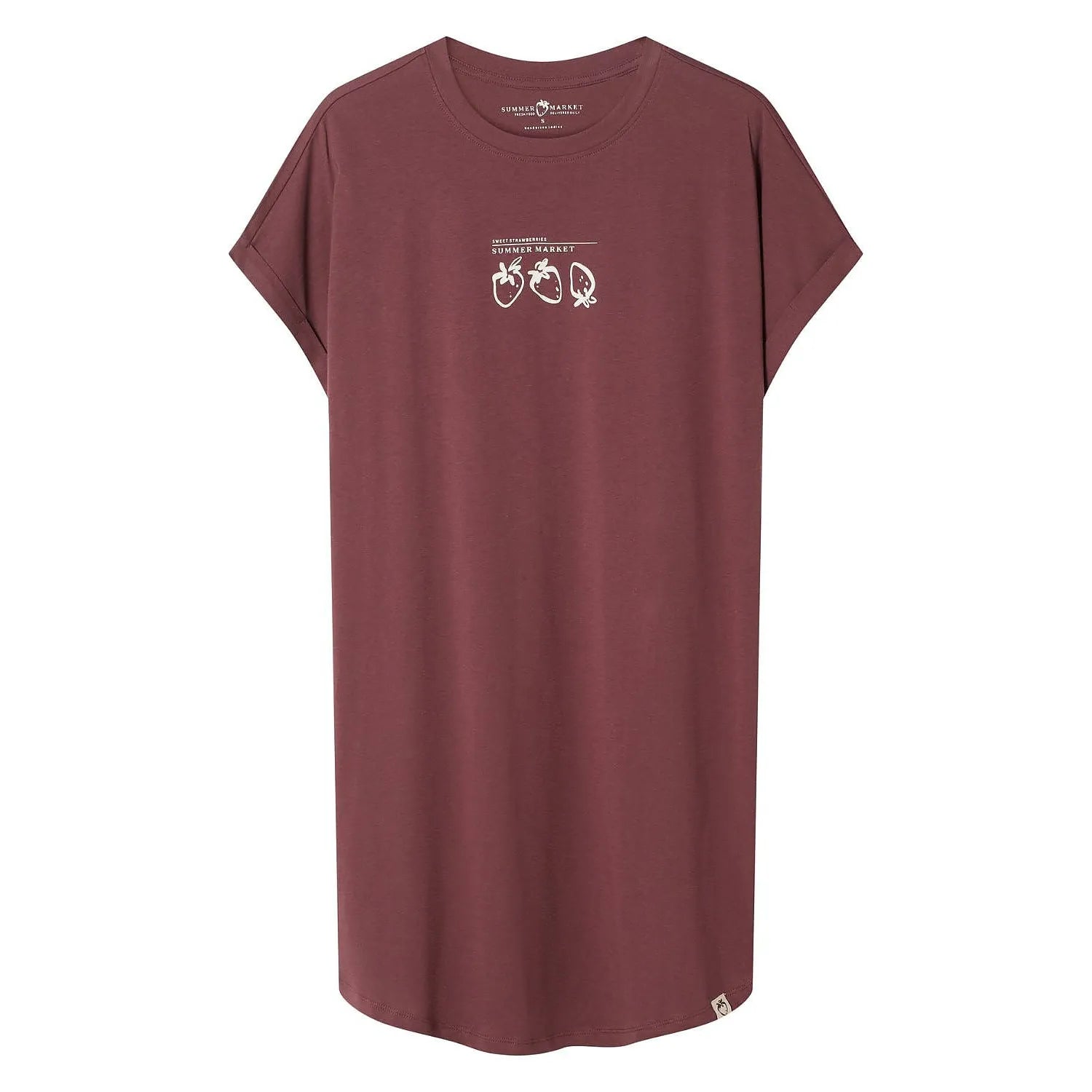 Chemise de nuit en coton bordeaux, manches courtes, imprimé élégant, coupe ample pour confort et style féminin.