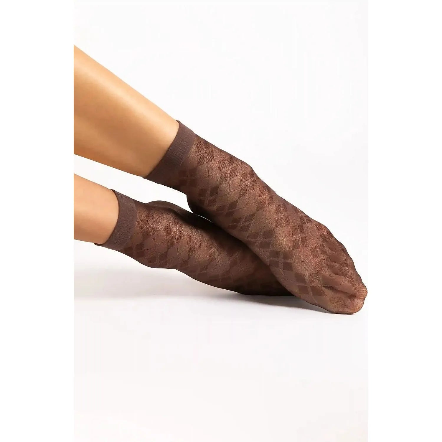 Chaussettes Fiore 226190 marron motif losanges, élasthanne 8%, polyamide 92%, élégantes et confortables.