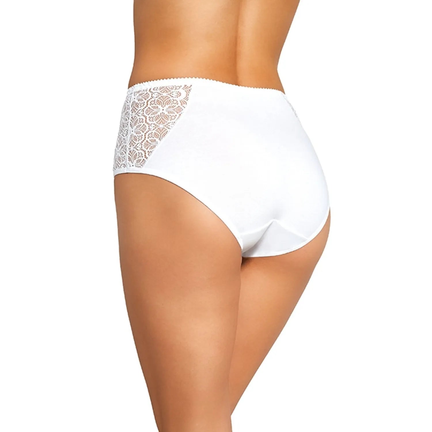 Culotte blanche en coton élasthanne Gabidar, dentelle sur les côtés, taille haute, confort grandes tailles L à XXL.