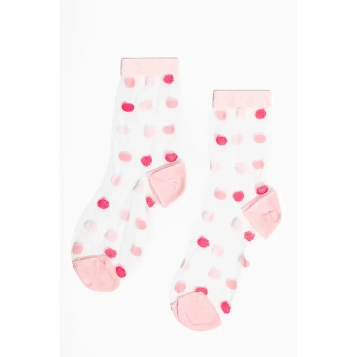 Chaussettes blanches Gabriella 226257 en polyamide, motif pois roses, bord et talon rose, confortables et élégantes.