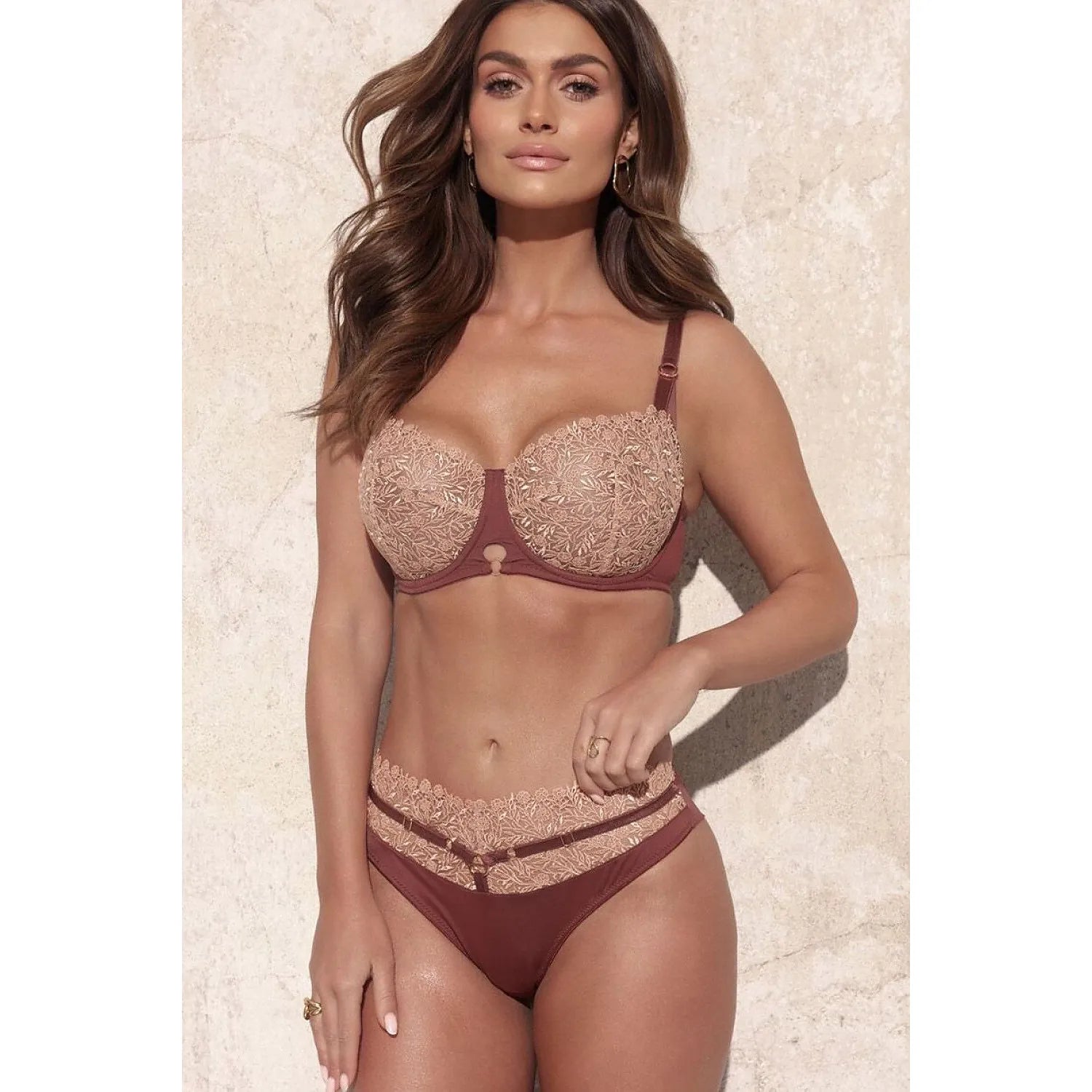 Culottes brésiliennes femme chocolat dentelle beige double tulle confort luxe