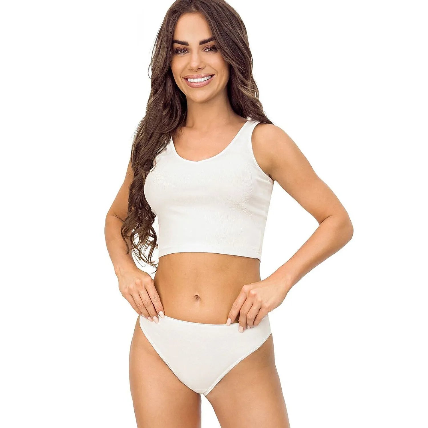Culotte femme dentelle blanche, modèle 228534 Donna, confort et élégance, doublure coton, coupe lisse et ajustée.