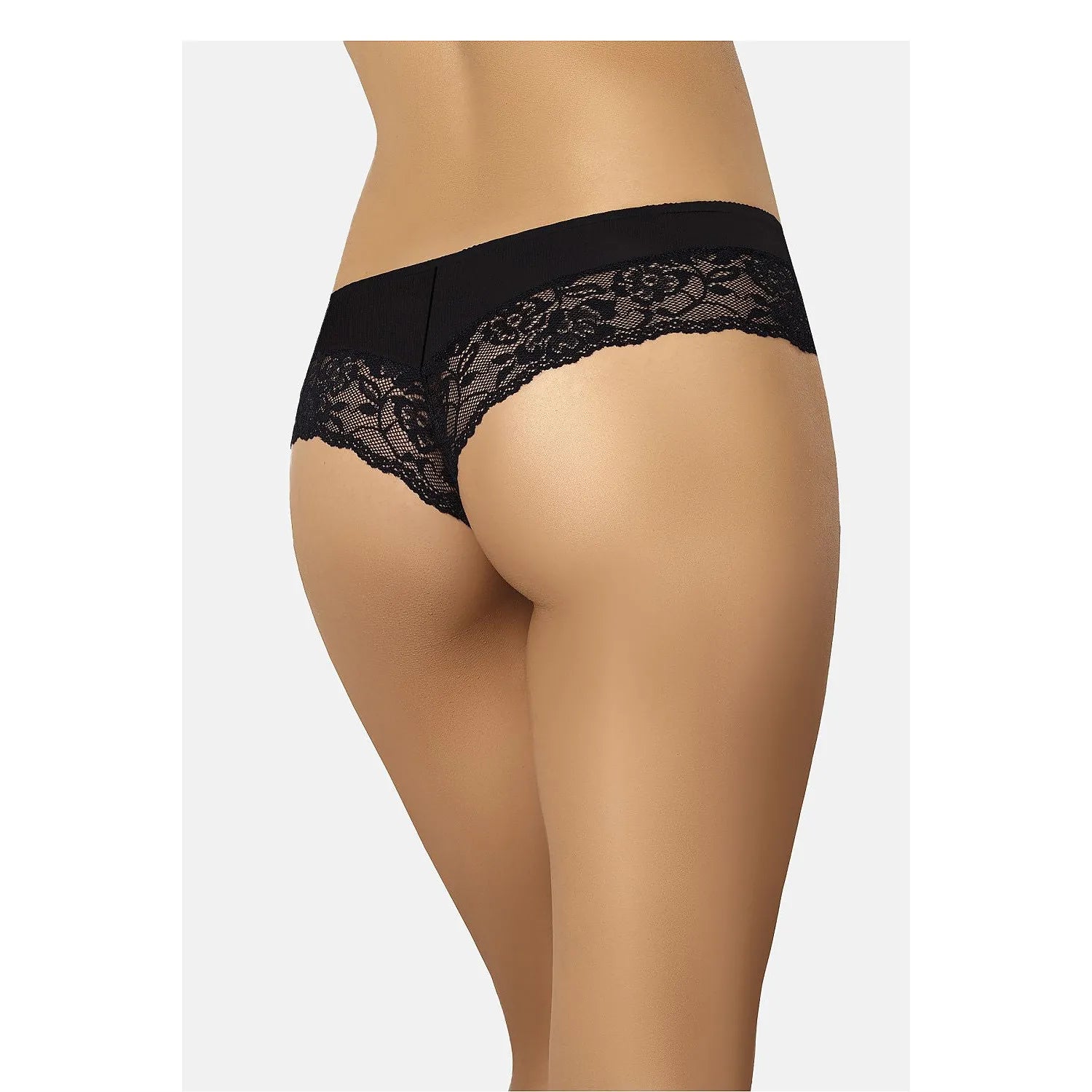 Culottes brésiliennes noires en coton et dentelle végétale, ajustement parfait, invisibles sous vêtements.