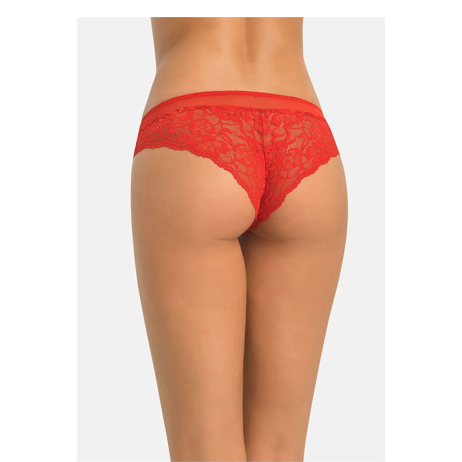 Culotte brésilienne rouge en dentelle transparente, motif élégant, filet doux, ajustement sexy et invisible sous vêtements.