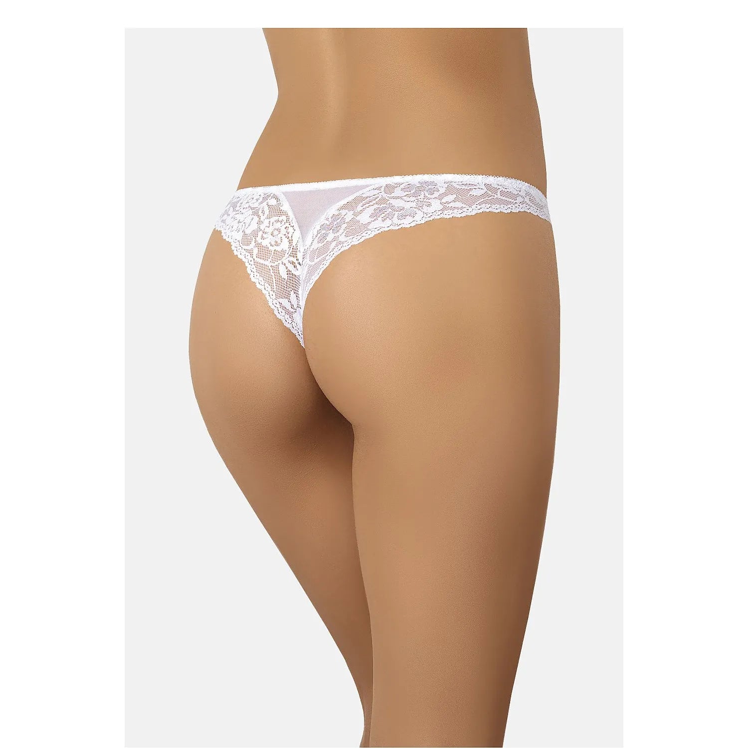 Culottes brésiliennes blanches en dentelle florale, maille transparente à l'avant, élastiques fins, élégantes et féminines.