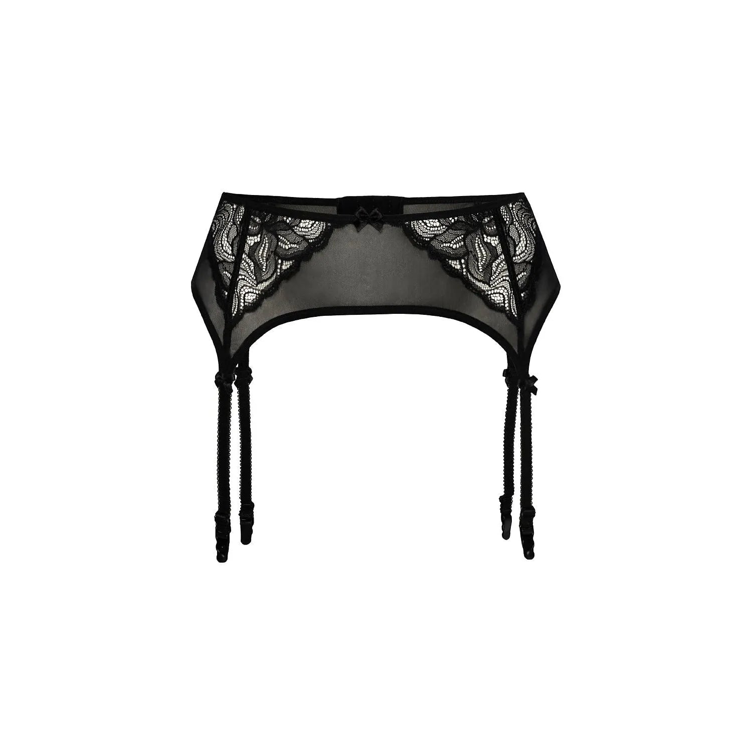 Porte-jarretelles noir en dentelle florale, maille transparente, modèle Teyli 228840, élégant et raffiné.