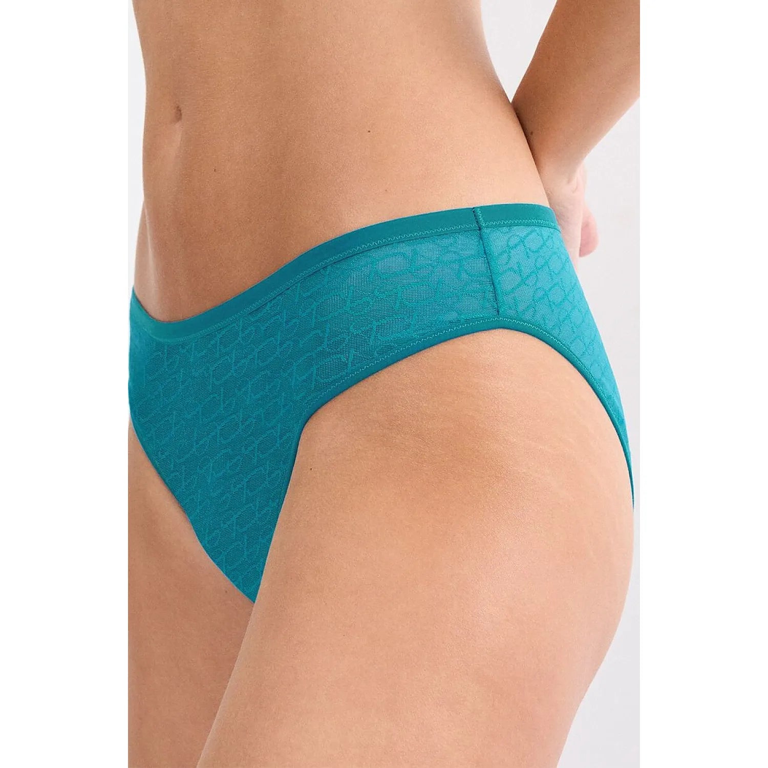 Culotte Triumph bleue, semi-transparente, motif délicat, coupe taille moyenne, élégance et confort pour usage quotidien.