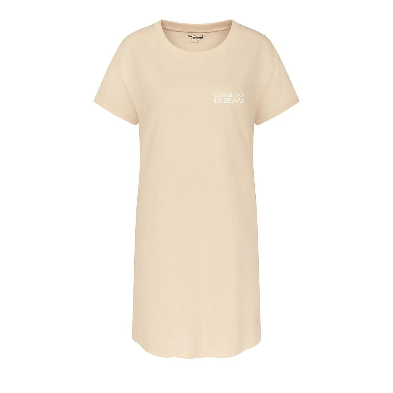 Chemise de nuit beige Triumph, manches courtes, tissu doux, coupe ample, idéale pour confort et élégance nocturne.
