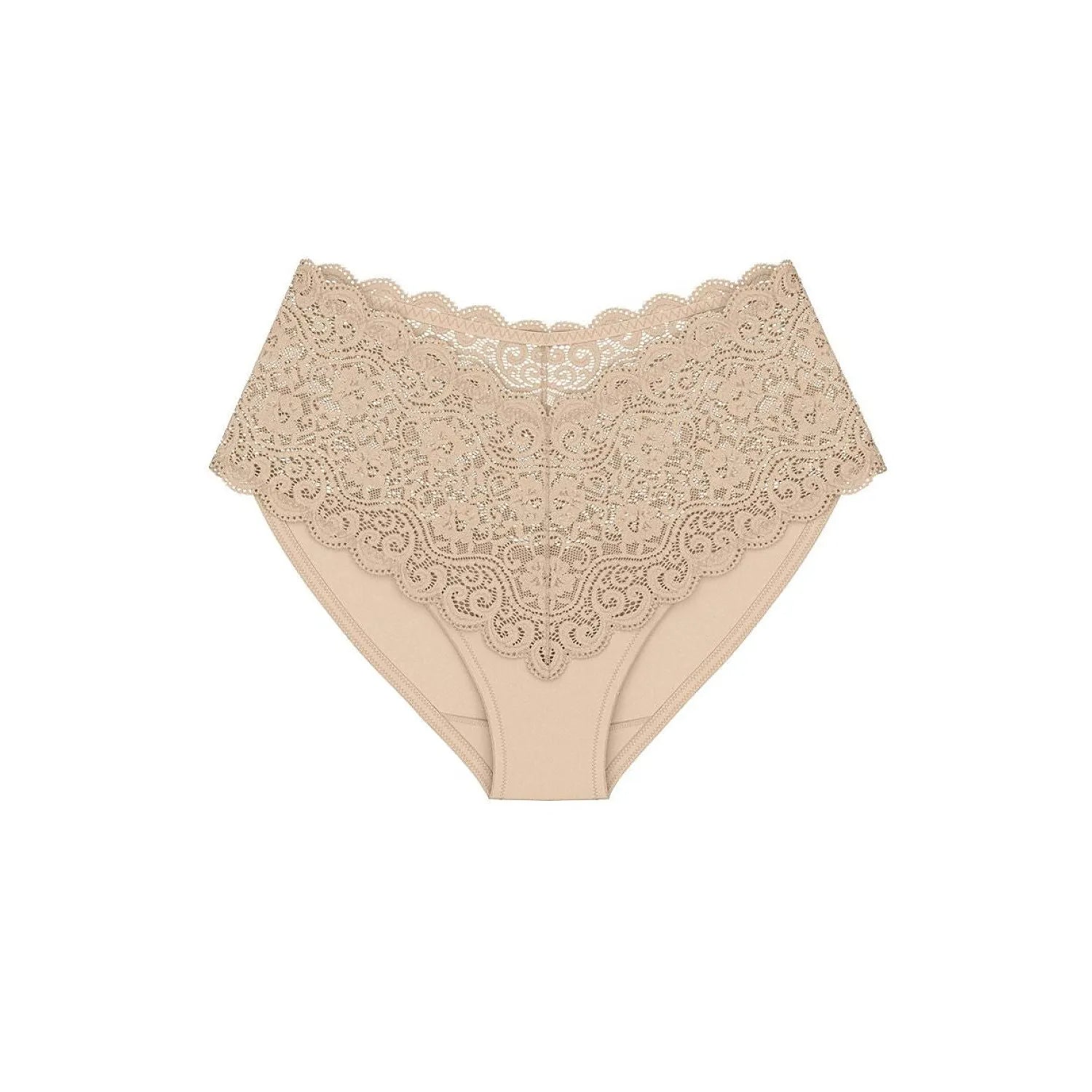 Culotte Triumph Amourette Maxi beige, taille haute, dentelle élégante, microfibre douce, ajustement parfait, confort optimal.