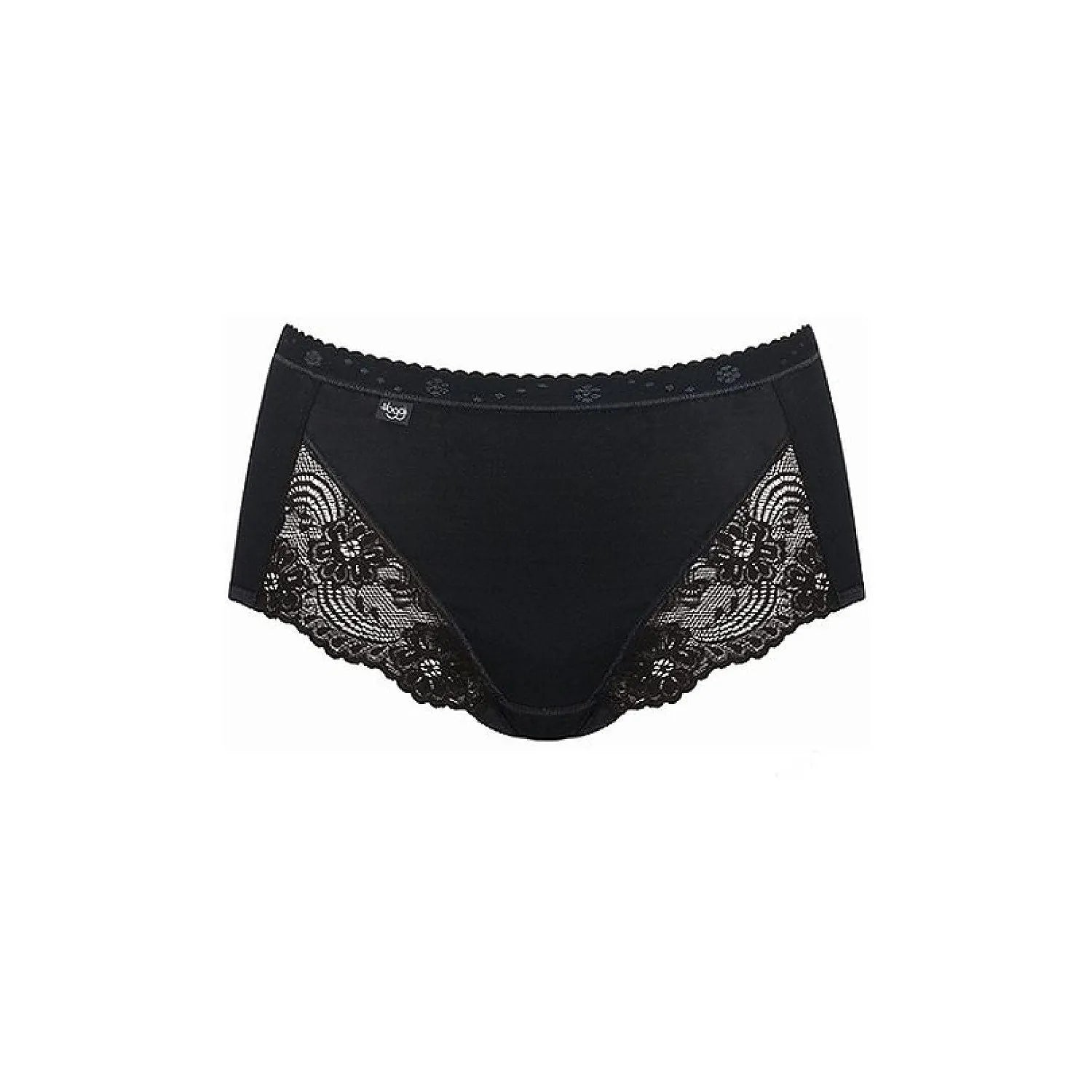 Culotte maxi noire en coton Supima avec dentelle élégante sur les côtés, confort et style Sloggi Romance.