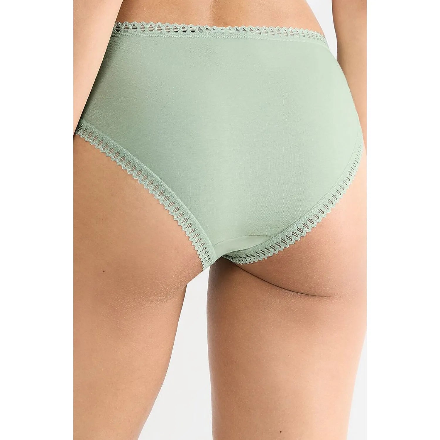 Culotte verte en coton biologique avec dentelle romantique, coupe haute, confort et élégance, Sloggi.
